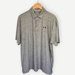 Under Armour HeatGear Short Sleeve Gray Loose Fit Logo Collared Polo Shirt. XL.